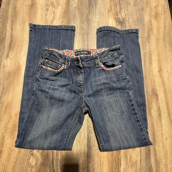 Mini Boden Other - Mini Boden Girls Blue Floral Trim Bootcut Jeans Size 11Y Medium Wash Adjustable